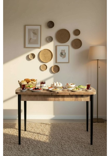 Terra Kelebek Yemek Masası – Ceviz Desen, Siyah Metal Ayak, Açılır 70X110→140 Cm, 4–6 Kişilik
