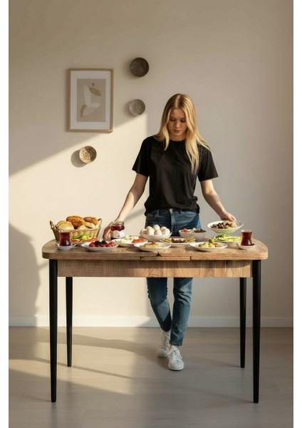 Terra Kelebek Yemek Masası – Ceviz Desen, Siyah Metal Ayak, Açılır 70X110→140 Cm, 4–6 Kişilik fiyatları