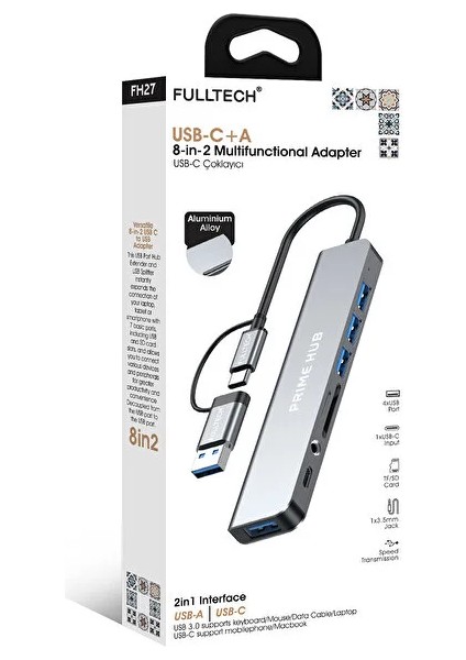 FH27 Usb-C + A 8-In-2 Çoklayıcı | 5gbps Hız | Sd Kart Okuyucu | 3.5mm Jack | Alüminyum Gövd fiyatları