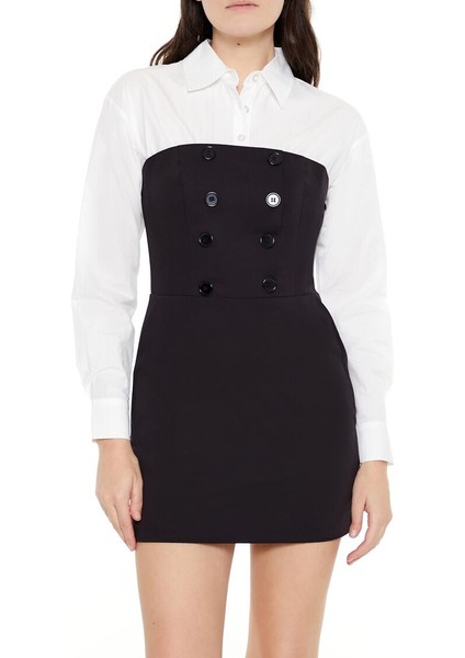 Gömlek Detaylı Straplez Mini Elbise fiyatları