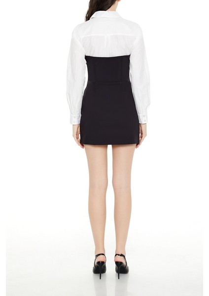 Gömlek Detaylı Straplez Mini Elbise