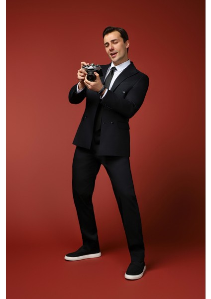 Slim Fit Dar Kesim Pamuklu Lyocell Kruvaze Takım Elbise fiyatları