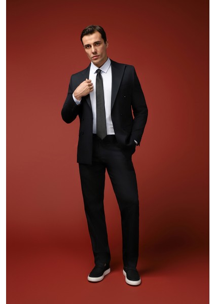 Slim Fit Dar Kesim Pamuklu Lyocell Kruvaze Takım Elbise modelleri