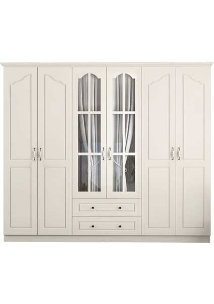 Venita Camlı 6 Kapaklı 2 Çekmeceli Gardırop