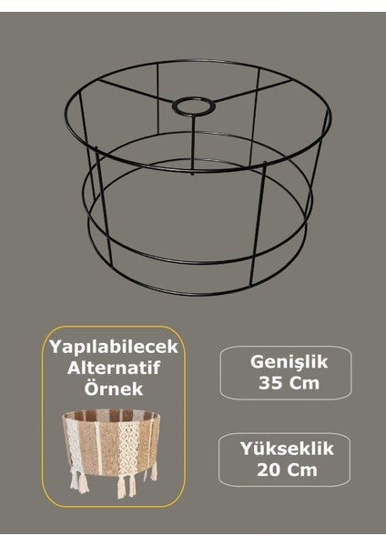 Silindir Lambader Teli , Iskeleti Siyah Statik Boyalı - E27 (35 Cm)