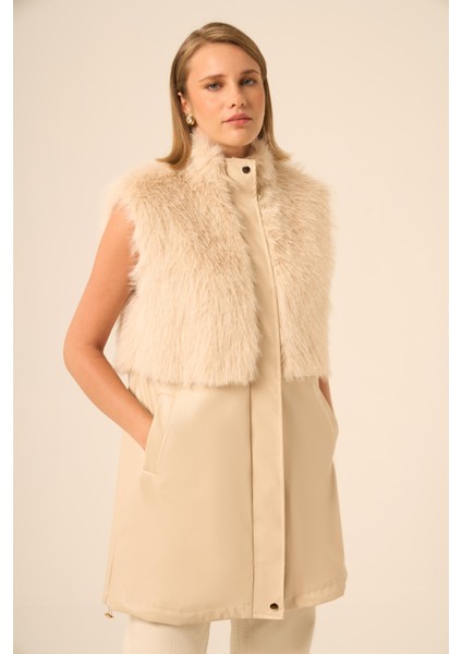 Bayan Pelüs Detay Deri Yelek Beige 31243 fiyatları