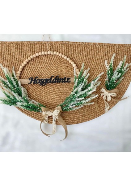 Beyaz Lavantalı Hoşgeldiniz Kapı Süsü & Jüt Paspas Seti Ev Hediyesi Kapı Önü Aksesuar Çelik Kapı