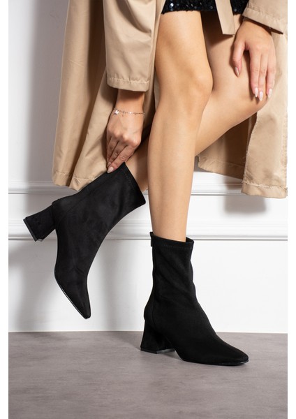 Alvis Siyah Süet Renkli Kalın Topuk Streç Kadın Bot fiyatları