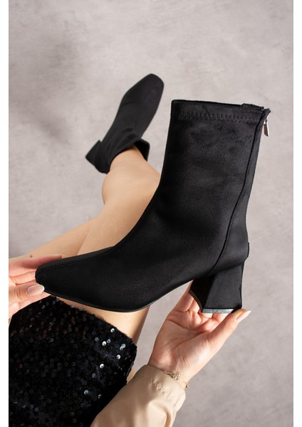 Alvis Siyah Süet Renkli Kalın Topuk Streç Kadın Bot fırsatları