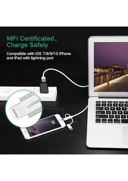 3&apos;ü 1 Arada Ios Type-C Micro USB Şarj ve Kablosu Gümüş 1 Metre modelleri