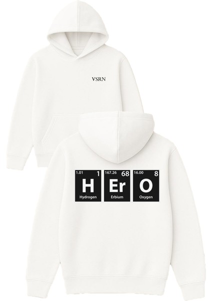 Hero Tasarım Baskılı Oversize Beyaz Kapüşonlu Sweatshirt