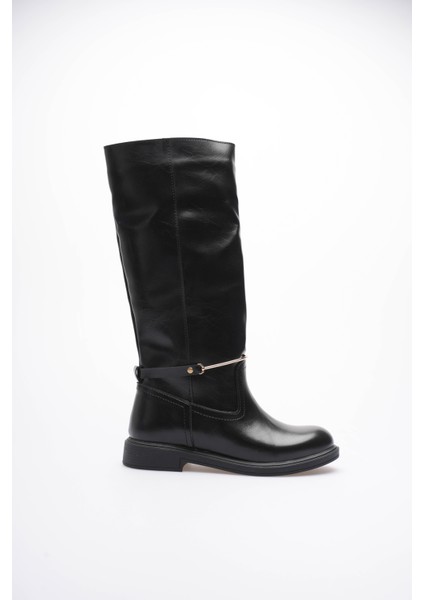 Kadın Deri Çekme Çizme Gold Tokalı Siyah Rionna fiyatları