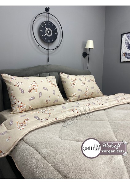Çetinhome Çift Kişilik Desenli Welsoft Yorgan Seti Lavinya Bej (Çarşafsız) modelleri