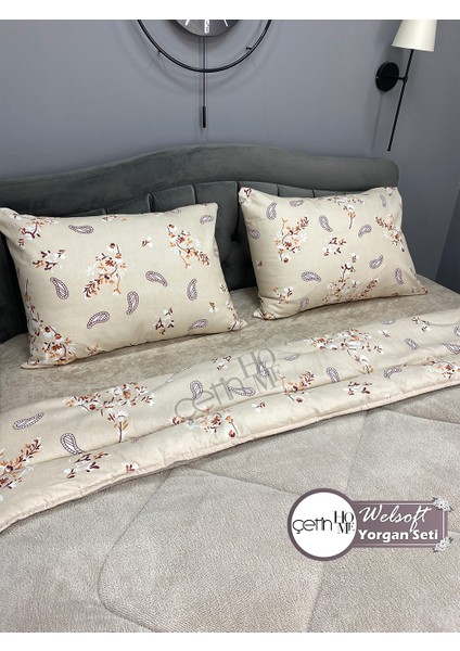 Çetinhome Çift Kişilik Desenli Welsoft Yorgan Seti Lavinya Bej (Çarşafsız) fırsatları