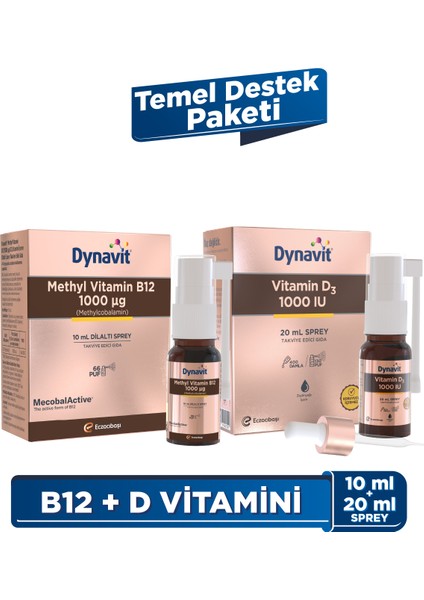 Methylcobalamin Vit B12 1000MCG 10ML Dilaltı Sprey & Vit D3 1000 Iu 20 ml Sprey - Temel Destek Paket