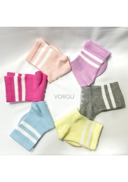4’lü Karışık Renkli Çizgili Kolej Tenis Çorabı