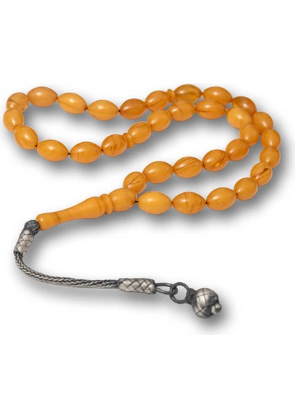 Gümüş Kazaz Püsküllü Sıkma Kehribar Tesbih