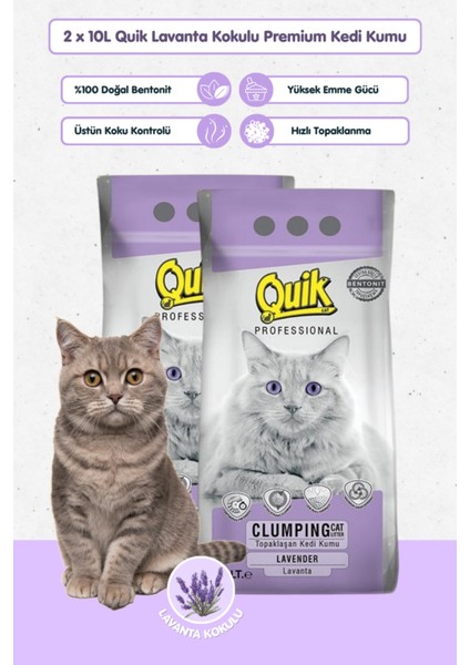 Lavanta Kokulu Bentonit Topaklaşan Kokusuz Kedi Kumu 10LT x 2 Adet