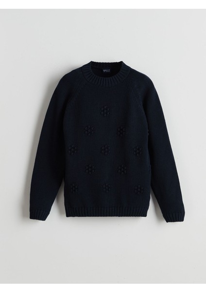 Yeni Sezon Bisiklet Yaka Çiçekli Kız Çocuk Triko Kazak