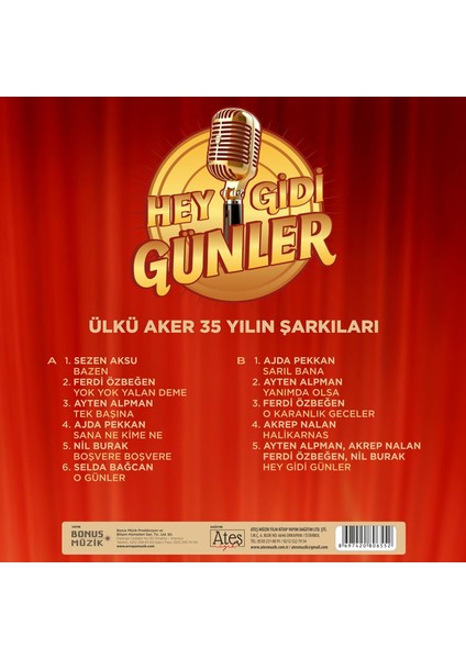 Ülkü Aker - 35 Yılın Şarkıları - Hey Gidi Günler Plak Lp - Aksu, Özbeğen, Ayten Alpman, Ajda Pekkan, Nil, Bağcan ve Akrep