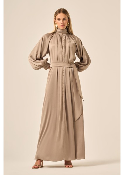 Kadin Ipek Saten Elbise Haki 31208 modelleri