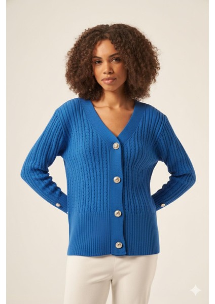 Kadın Saç Örgülü Hırka Mavi 25238 modelleri