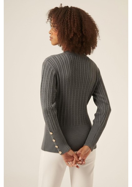 Kadın Saç Örgülü Hırka Antrasit 25168