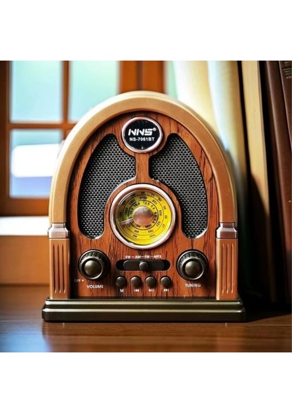 Orta Boy Kubbe Model Retro Ahşap Tasarım Bluetooth Hoparlörlü Radyo – Fm/am Destekli, Şarjlı ve Taşınabilir Radyo NS-7061 (5324)