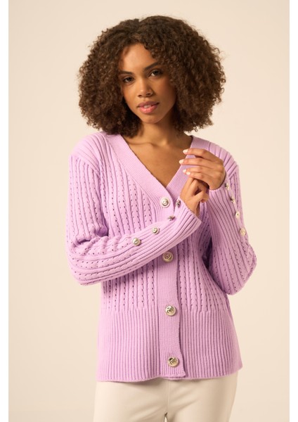 Kadın Saç Örgü Hırka Lila 25237