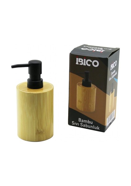 Yuvarlak Ahşap Bambu Sıvı Sabunluk Siyah Plastik Pompa Çap: 8cm - Y: 11CM (5324)