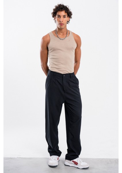 Erkek Siyah Baggy Bol Kumaş Pantolon Dökümlü fiyatları