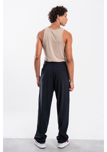 Erkek Siyah Baggy Bol Kumaş Pantolon Dökümlü fırsatları