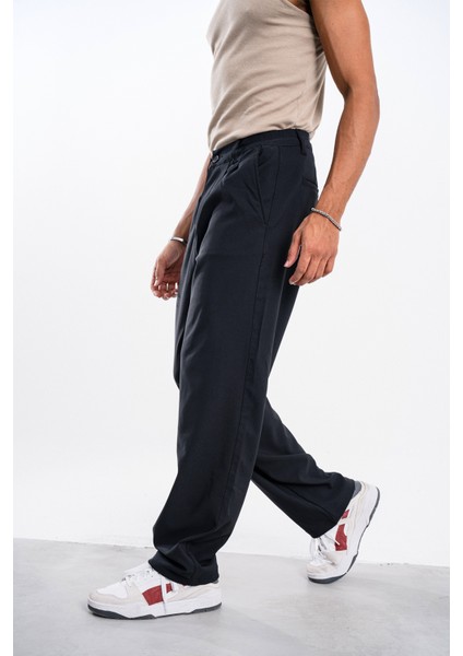 Erkek Siyah Baggy Bol Kumaş Pantolon Dökümlü indirimleri
