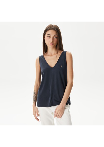 Kadın Siyah Relaxed Fit V Yaka T-Shirt