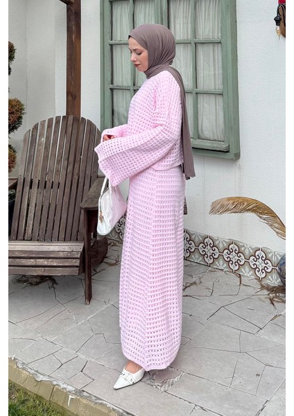 Ajurlu Triko Tesettür Takım Şeker Pembesi fiyatları