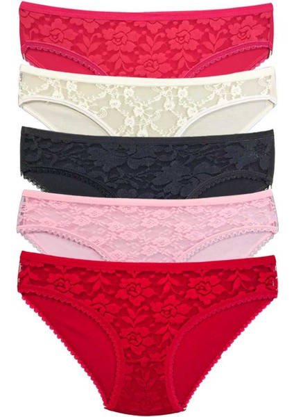 5 Adet Önü Dantelli Transparan Kadın Slip Külot S59