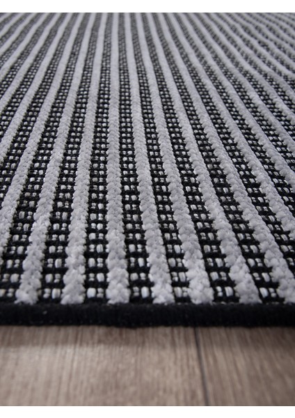 Gri Şönil Kilim Salon Oturma Çocuk Odası Hasır Yıkanabilir Yolluk Kaymaz Taban Halı Siyah