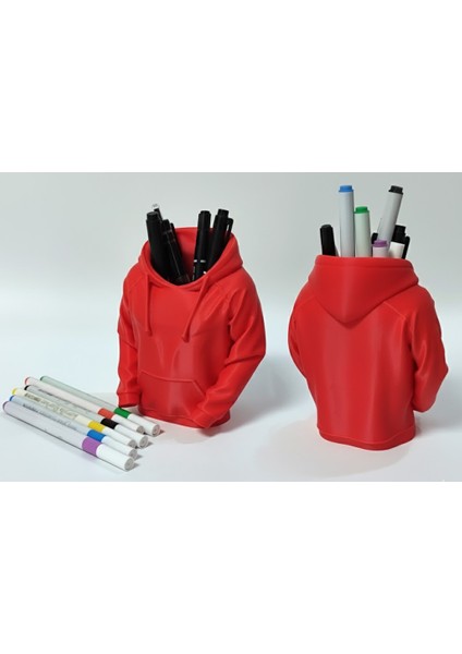 3D Kırmızı Kapüşonlu Sweatshirt Tasarımlı Kalemlik | Masaüstü Organizer | Dekoratif Kalem Standı modelleri