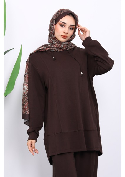 Kahverengi Kapşonlu Tunik Pantolonlu Takım modelleri