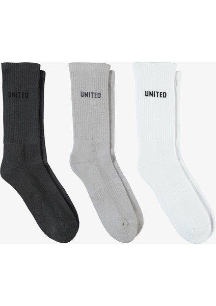 Unıted4 Unisex Beyaz/siyah/gri 3'lü Çorap