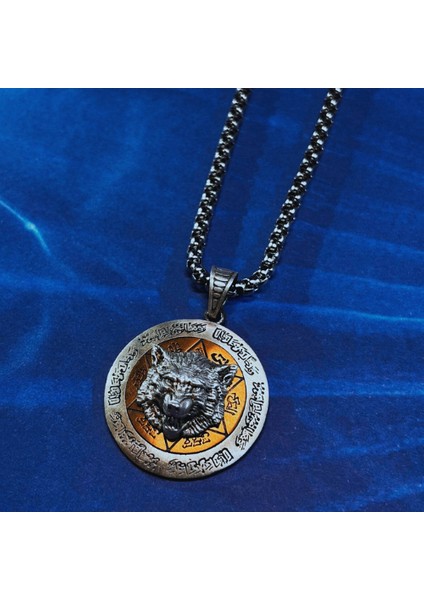 Kurt Figürlü Hz.süleyman Mührü El Işçiliği 925 Ayar Gümüş Erkek Kolye