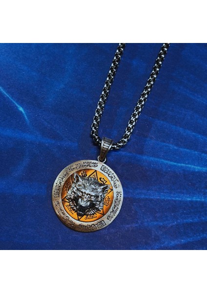 Kurt Figürlü Hz.süleyman Mührü El Işçiliği 925 Ayar Gümüş Erkek Kolye modelleri