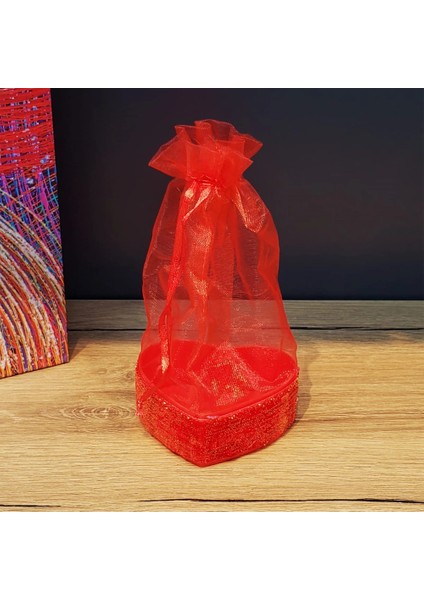 Kırmızı Kalpli Tül Kese