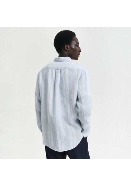 Erkek Mavi Regular Fit Düğmeli Yaka Çizgili Gömlek modelleri