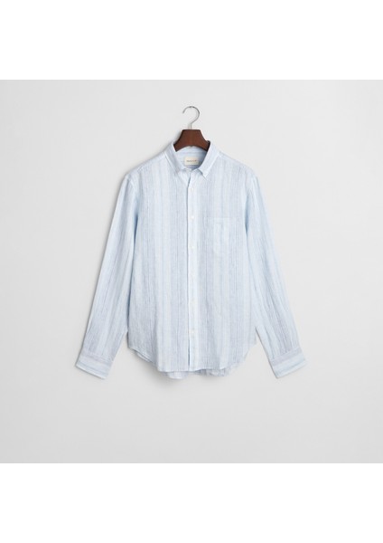 Erkek Mavi Regular Fit Düğmeli Yaka Çizgili Gömlek indirimleri