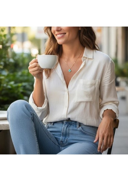 Kadın Kolye – Gold Zincir Üzerinde Turkuaz Taş Obje, Antialerjik ve Zarif Tasarım modelleri