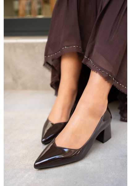 Fiona Acı Kahve Rugan Kalın Topuklu Ayakkabı fiyatları
