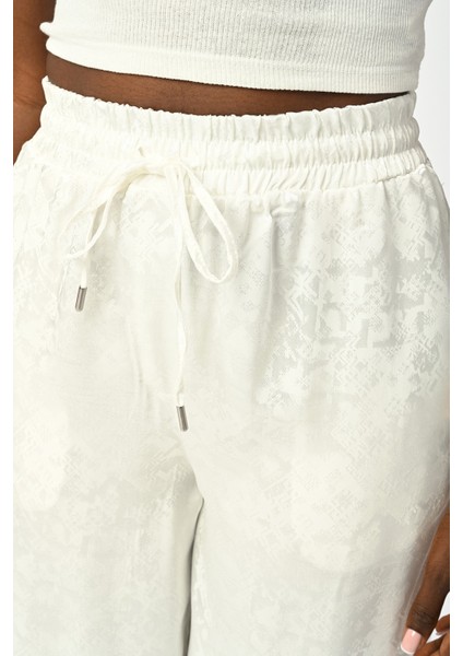 Kadın Ekru Renk Desenli Bol Paça Beli Lastikli Pantolon fiyatları