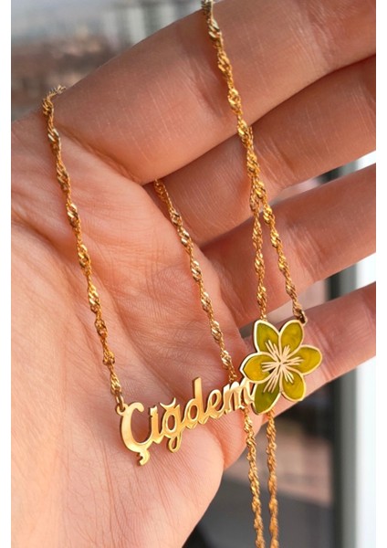 925 Ayar Gümüş 24 Ayar Altın Kaplama Isimli Çiğdem Çiçeği Kolye