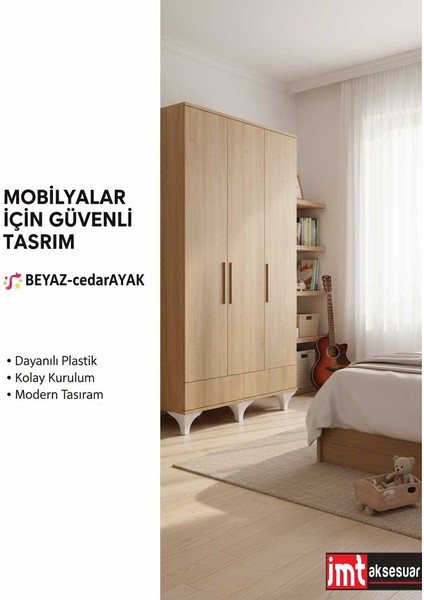 Cedar 12 cm Koltuk Yatak Odası Tv Ünitesi Konsol ve Sehpa Genç ve Çocuk Odası Ayağı Beyaz